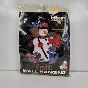 Titan Needle Craft #442 Snowman Animals 20x15 Felt Wall Hanging Kit NEW 1985 VTG
